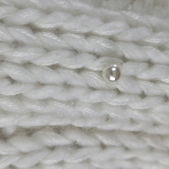 Marled Reunited Clothing Cream Pullover Crew Neck Cable Knit Beaded Swea… - Picture 5 of 16